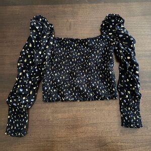Reformation Black Floral Smocked Blouse